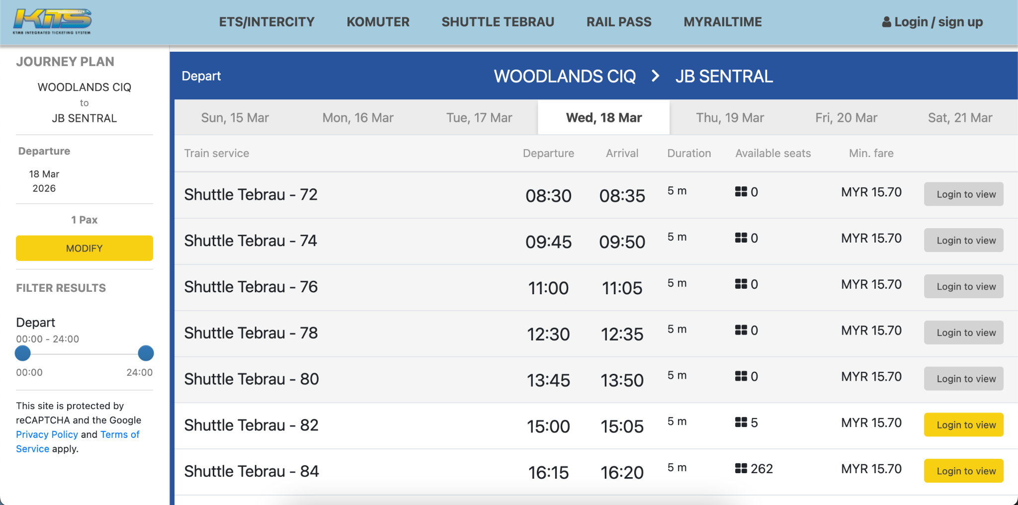 KTMB KITS online desired train timing