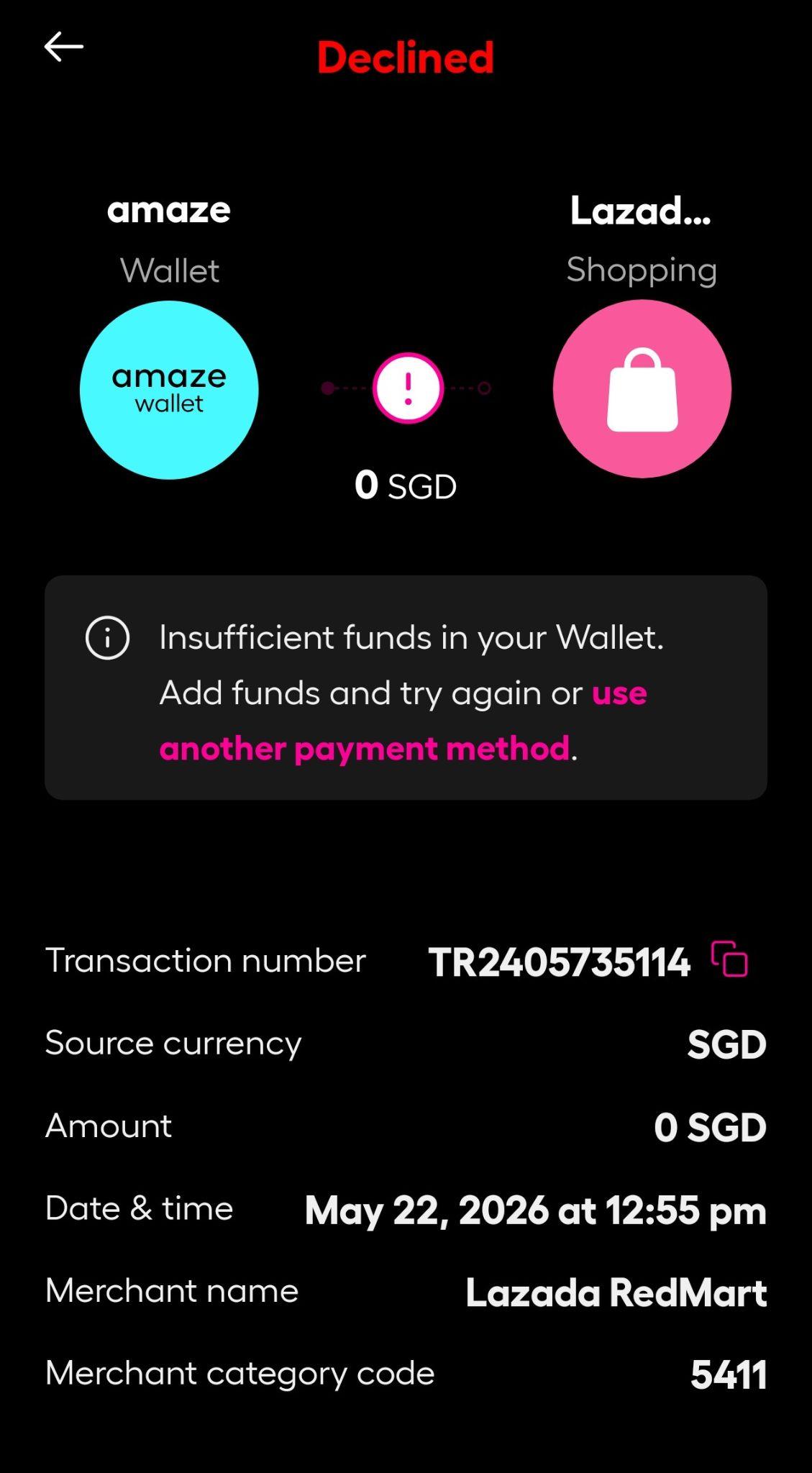Amaze Card Declined